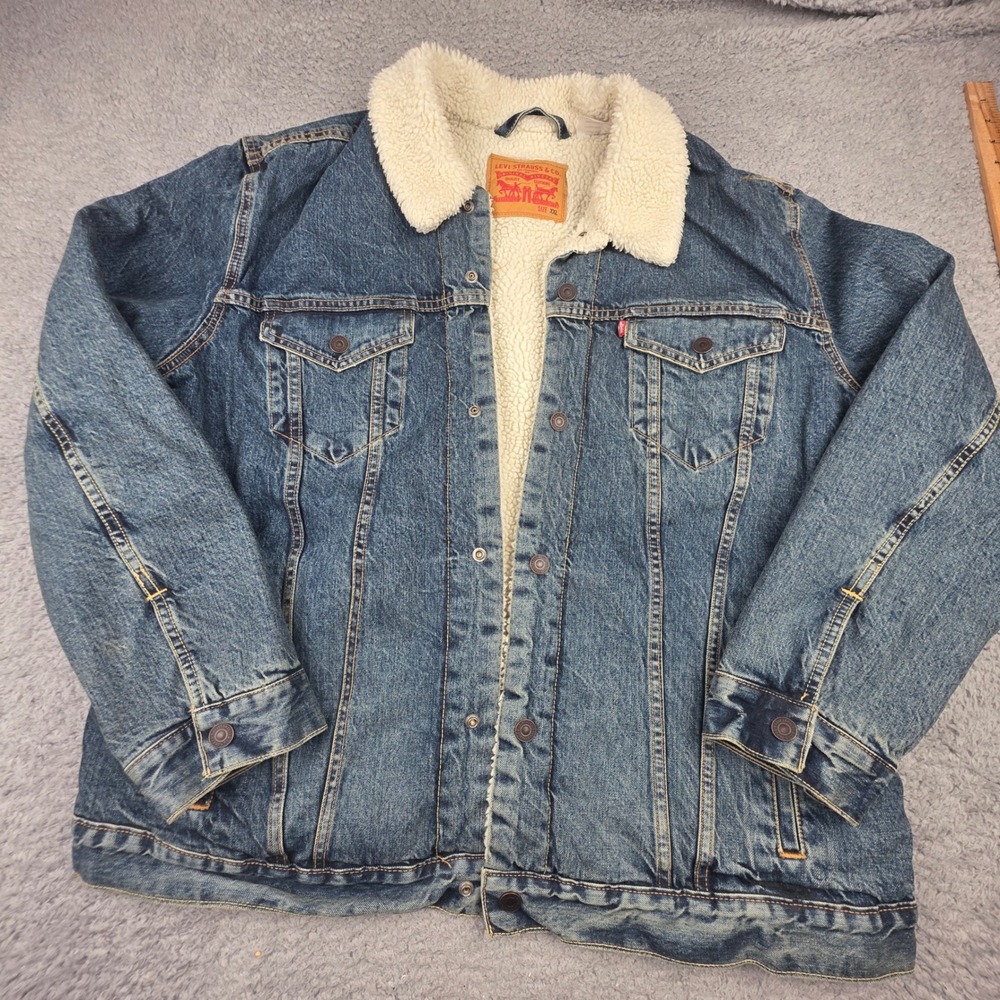Levi's Sherpa Lined Denim Trucker Jacket Mens XXL Blue 16365-0041
